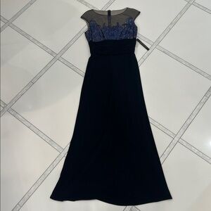 NWT David Meister Black gown with Blue sequins Embellishments